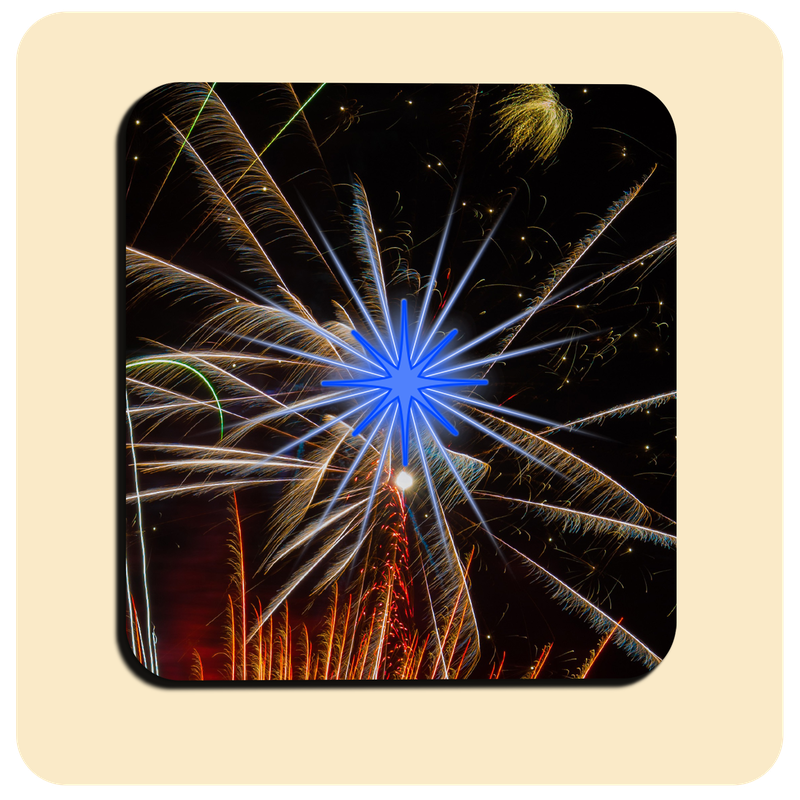 Leuchtende LED-Untersetzer mit gratis Ersatzbatterien | Design: Feuerwerk