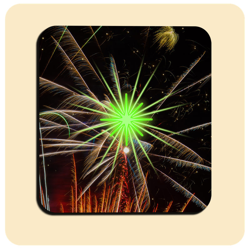 Leuchtende LED-Untersetzer mit gratis Ersatzbatterien | Design: Feuerwerk