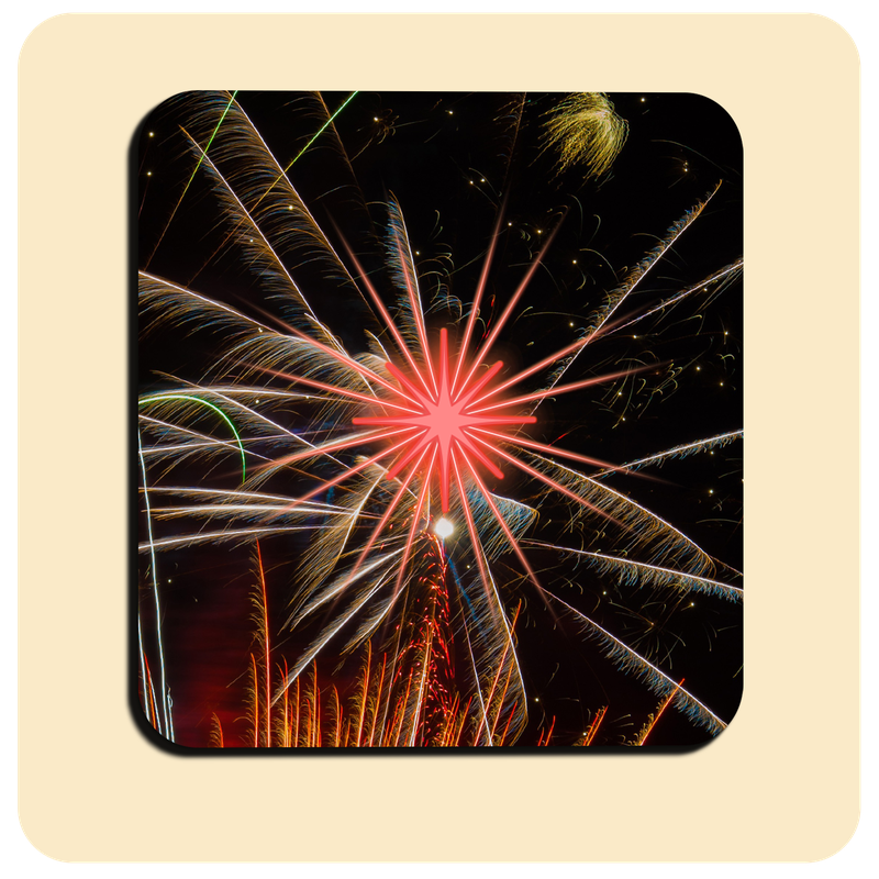 Leuchtende LED-Untersetzer mit gratis Ersatzbatterien | Design: Feuerwerk