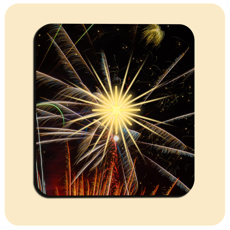 Leuchtende LED-Untersetzer mit gratis Ersatzbatterien | Design: Feuerwerk